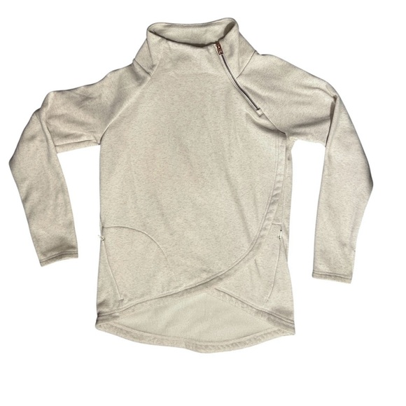 ATHLETA Cozy Karma Asym Pullover Fleece Ivory Sweatshirt Mock Turtleneck sz S - Picture 8 of 10